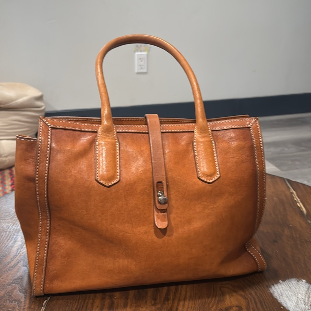 CAVALCANTI Natural  GENUINE LEATHER Made In Italy Burnished Satchel Purse